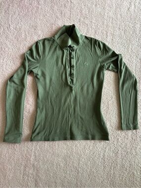 Lacoste Olive Green Long Sleeve Polo Shirt with Button Placket